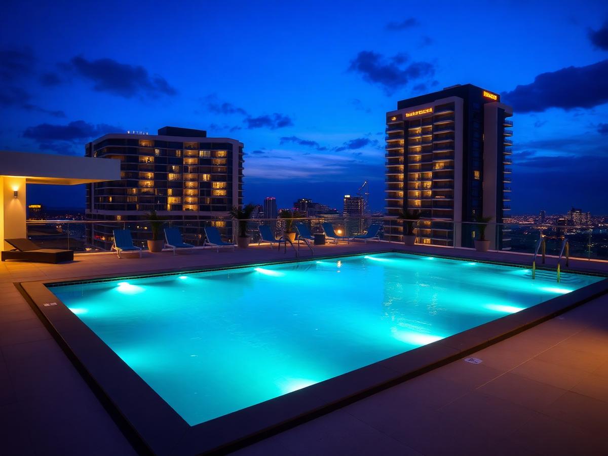Commercial rooftop pool serviced by Aquatic Technicians